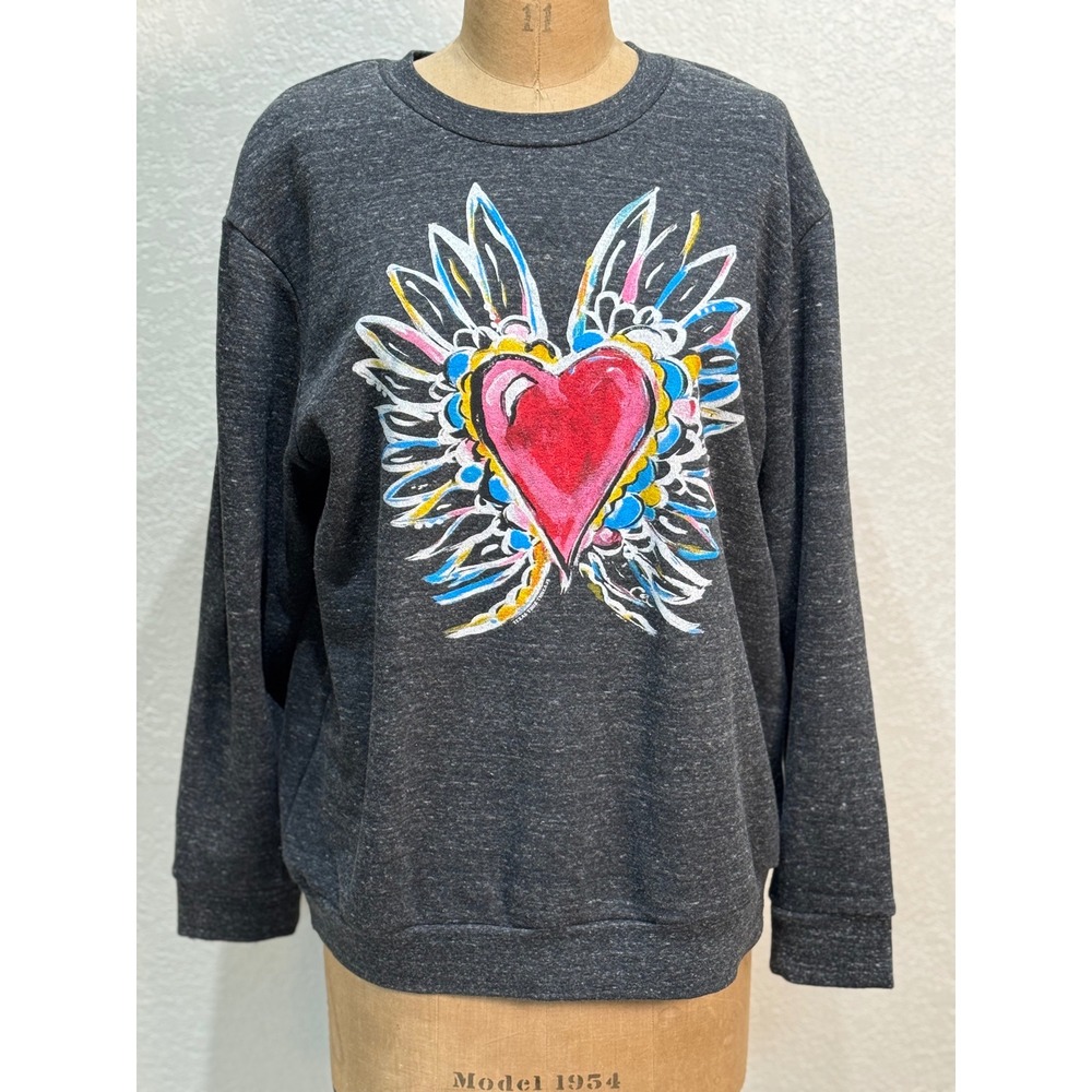 Texas‎ True Threads Womens XL Charcoal Gray Graphic Heart Wings Sweatshirt